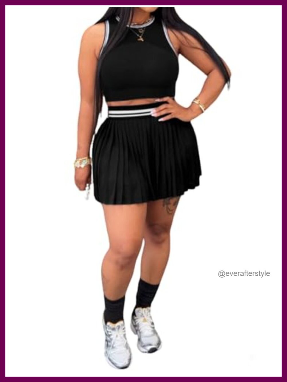 Two Piece Tennis Skirt Set Crop Top Pleated Skirt Golf Outfit